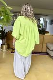 Made in Italy Santos Collared Peasant Smock Blouse Lime